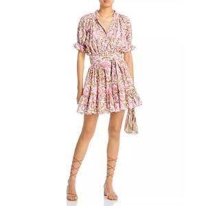Charina Sarte Spade Floral Pink Block Print Cotton Ruffle Mini Dress Tuckernuck